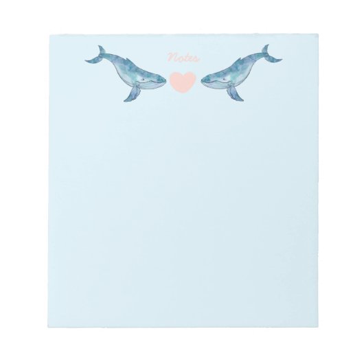 Humpback Whale Pink Heart Blue Notitieblok (Voorkant)