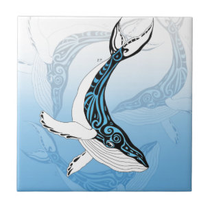 Humpback Whale Tribal Blue Art Tegeltje