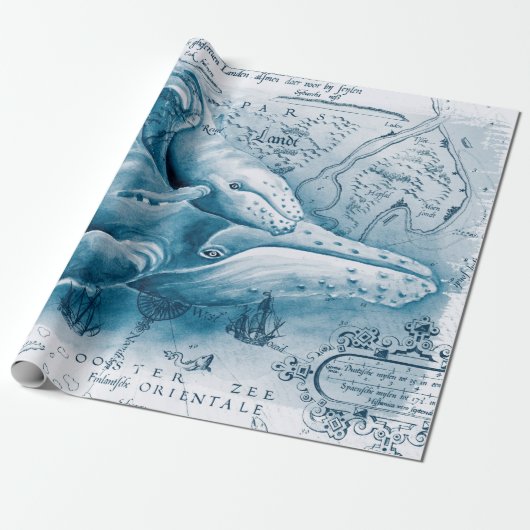 Humpbacks Blue  Map Cadeaupapier (Uitgerold)