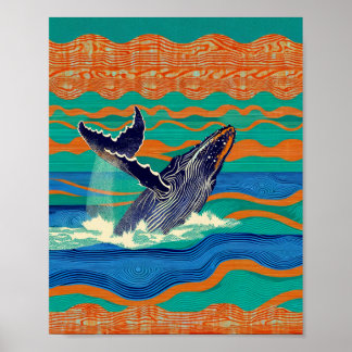 Humpbackwal Houtsnedeprent Poster