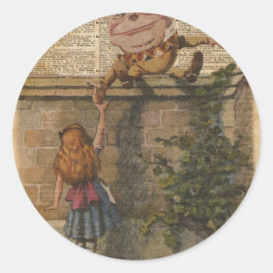 Humpty Dumpty & Alice Vintage Book Illustration Ronde Sticker