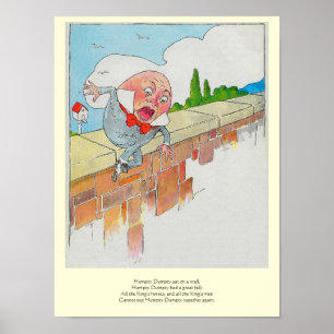 Humpty Dumpty op Muur Moeder Gans Kwekerij Rijm Poster
