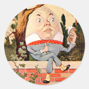 Humpty Dumpty zat op een muur in Wonderland Ronde Sticker