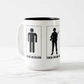 Hun man...Je man...mijn man koffie c Tweekleurige Koffiemok (Voorkant links)