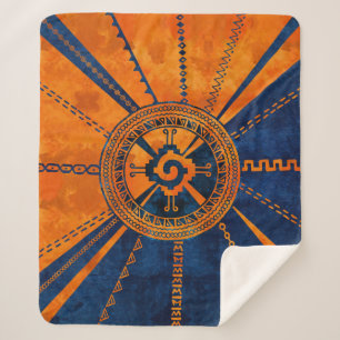 Hunab Ku Mayan symbool Oranje en blauw Sherpa Deken