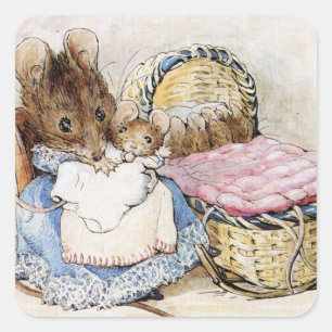 Hunca Munca her Baby Two Bad Mice Beatrix Potter Vierkante Sticker