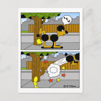 Hund pinkelt an Baum Briefkaart