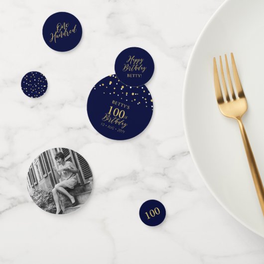 Hundred Gold & Navy Confetti 100ste verjaardagsfee (Groep)