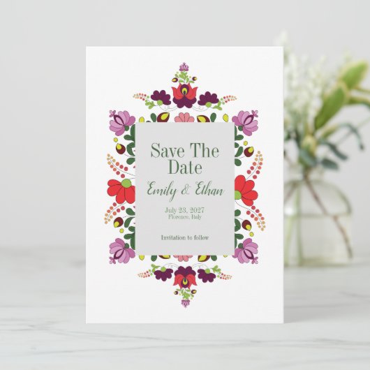 Hungarian Folk Floral Save the Date (Debout devant)