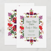 Hungarian Folk Floral Save the Date (Devant / Derrière)