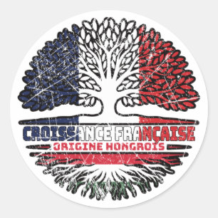 Hungarian French France Tree Roots Flag Ronde Sticker