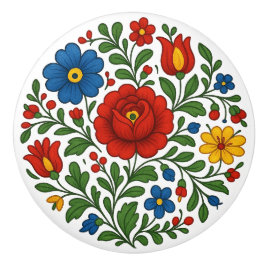 Hungarian Kalocsa Floral Folk Art Ceramic Knob Keramische Knop