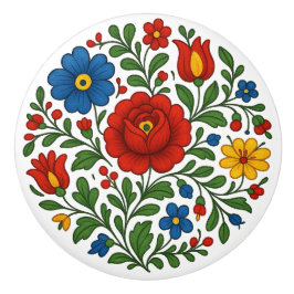 Hungarian Kalocsa Floral Folk Art Ceramic Knob Keramische Knop