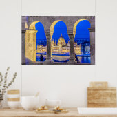 Hungarian Parliament Building at Dusk Poster (Keuken)