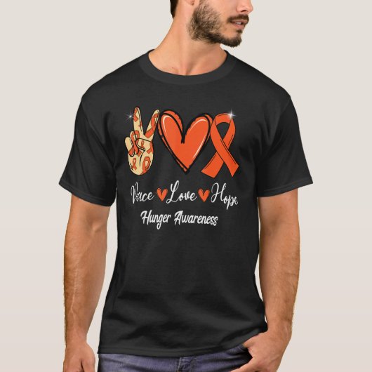 Hunger Awareness Peace Love Hope Orange Ribbon T-shirt (Voorkant)