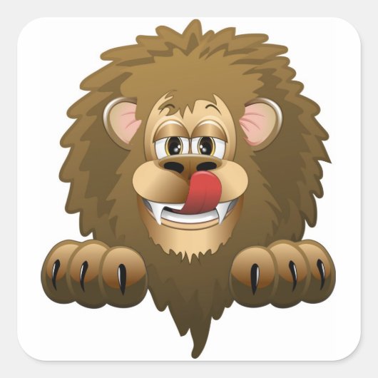 Hungry Lion Cartoon Vierkante Sticker (Voorkant)
