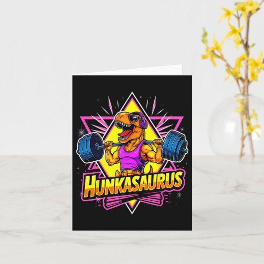 Hunkasaurus Gym Workout T-rex Powerlifting Bodybui Kaart (Gele Bloem)