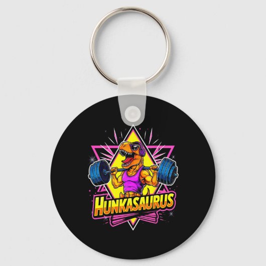 Hunkasaurus Gym Workout T-rex Powerlifting Bodybui Sleutelhanger (Voorkant)