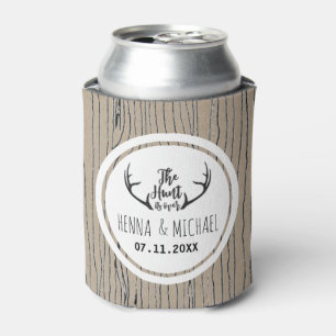 "Hunt is over" Rustic Antler Barnwood Wedding Blikjeskoeler