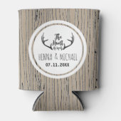 "Hunt is over" Rustic Antler Barnwood Wedding Blikjeskoeler (Voorkant)