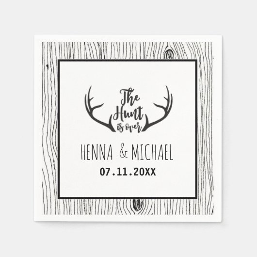 "Hunt is over" Rustic Antler Barnwood Wedding Servetten (Voorkant)