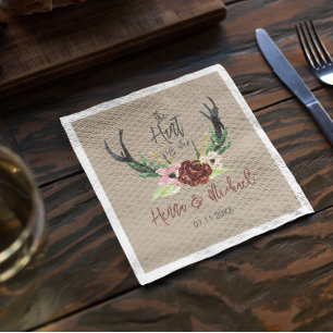 Hunt is over Rustic Antler Burgundy Floral Wedding Servet