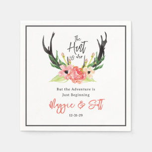 Hunt is over Rustic Antler Floral Wedding Servet