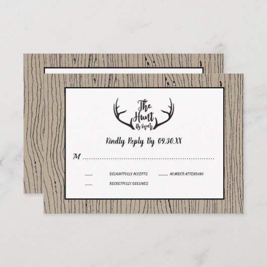 "Hunt is over" Rustiek Antler Barnwood Bruiloft RS Kaart (Voorkant / Achterkant)