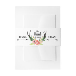 Hunt is over rustieke Antler Floral Boho bruiloft Uitnodigingen Wikkel
