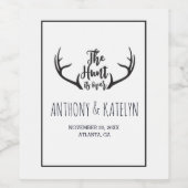 "Hunt is voorbij" Rustic Antler Black White Weddin Wijn Etiket (Enkel label)