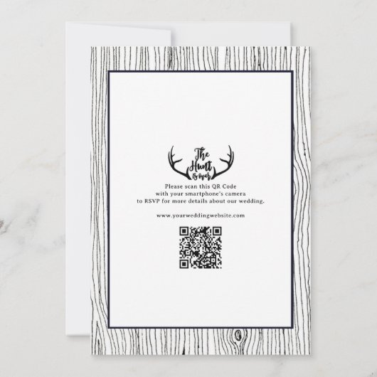"Hunt is voorbij" Rustiek hout Antler bruiloft Kaart (Achterkant)