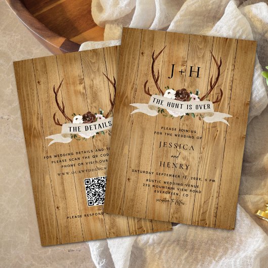 Hunt staat voor Rustic Antlers Wedding QR Code Kaart
