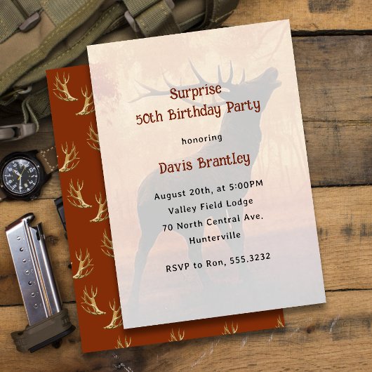 Hunter Antlers Deer Anniversaire Fête Invitation