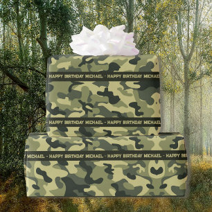 Hunter Bossen Camo Tekst toevoegen & Naam Verjaard Cadeaupapier