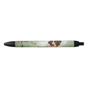 Hunter dog met vogel in de mond zwarte inkt pen