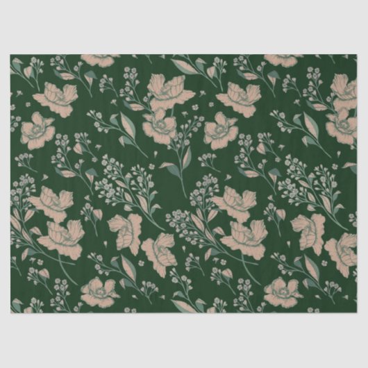 Hunter en Coral Pink Inked Blossom Tissuepapier (Voorkant)