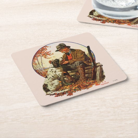 Hunter en Spaniel Vierkante Kartonnen Onderzetter (Schuin)