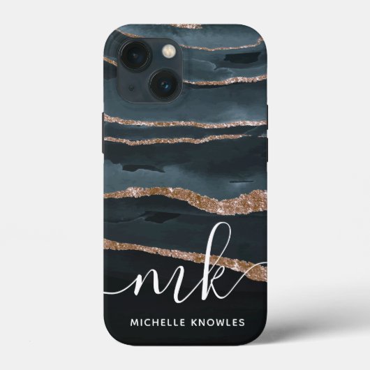 Hunter Granite Marble Gold Texture Custom Initials Case-Mate iPhone Case (Achterkant)