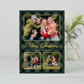 Hunter Green Buffalo met kerstfoto's Collage Folie Feestdagenkaart (Staand Voorkant)