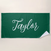 Hunter Green Chic Customized Handwritten Script Strandlaken (Voorkant)