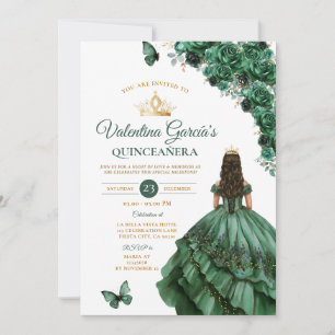 Hunter Green Dress Quinceañera 15 Anos Floral Goud Kaart