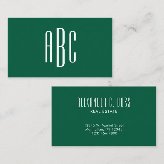 Hunter Green Eenvoudig drie-lettermonogram Visitekaartje (Voorkant / Achterkant)