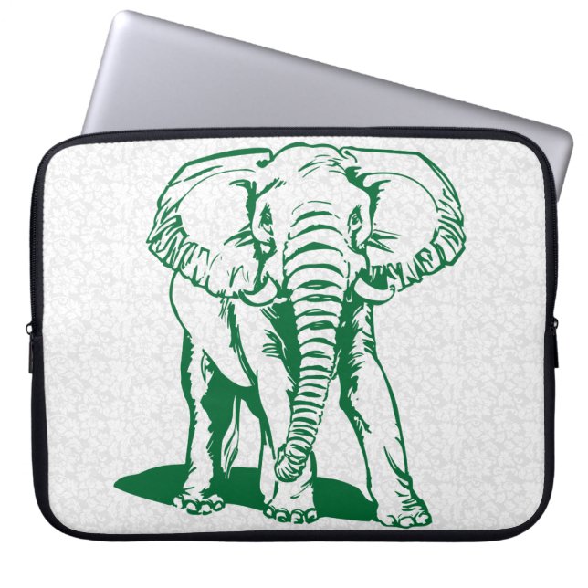 Hunter Green Elephant Line Drawing Laptop Laptop Sleeve (Voorkant)