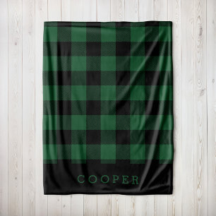 Hunter Green en Black Buffalo Check Monogram Fleece Deken