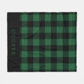Hunter Green en Black Buffalo Check Monogram Fleece Deken (Voorkant (Horizontaal))