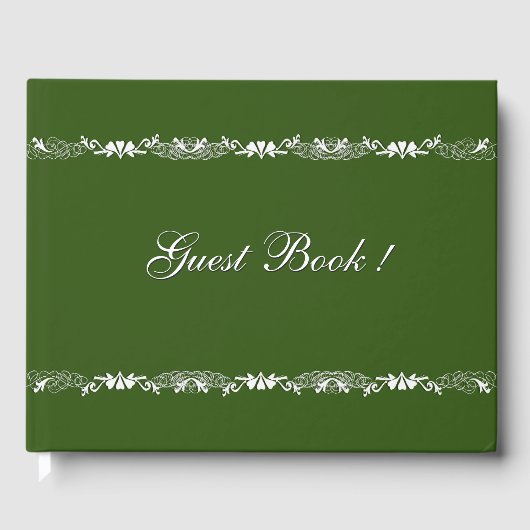 Hunter Green en White Design Guest Book Gastenboek (Voorkant)