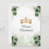 Hunter Green Floral Princess Gold Quiñceanera Kaart (Achterkant)