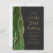 Hunter Green Gold Agate Slate Script 21st Birthday Kaart (Voorkant)