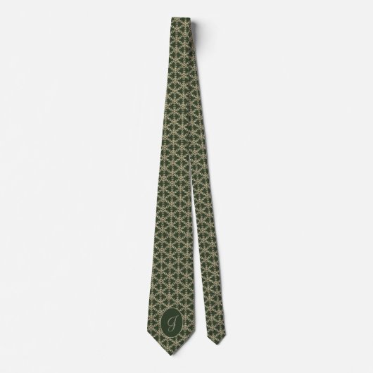 Hunter Green Gold Snowflakes Pattern Monogramed Stropdas (Voorkant)