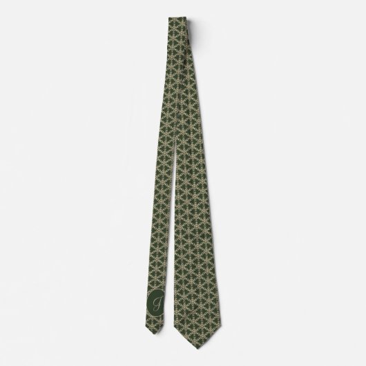 Hunter Green Gold Snowflakes Pattern Monogramed Stropdas (Achterkant)